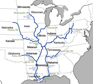 Map of rivers surrounding Missouri